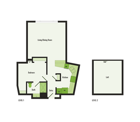 Floor plan for 1 bed, 1 bath, 850 sqft